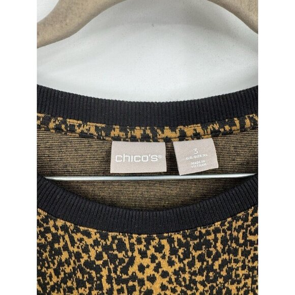 Chicos Animal Print Shirt Women Large Brown Casual Short Sleeve Round Neck Boho - Picture 5 of 6